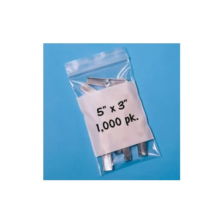 Rd Plastics Co Reclosable Poly Bags W/ Write On Label, 3"W x 5"L, 2 Mil, Clear, 1000/Pack B13